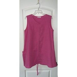 bryn WALKER Linen Sleeveless Drawstring Front V-Neck Tunic Top, Pink, Size Small